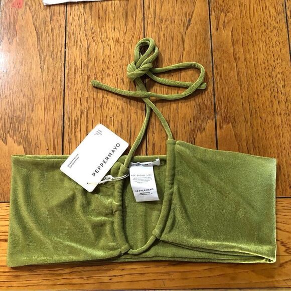 NWT Peppermayo Pool Suite Crop Halter Top Lime Green - 10 - Picture 1 of 8
